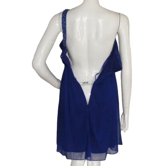 CACHE Evening Dress, XS/S, Blue, Mini, 1 strap, Beaded/Loose, Chiffon - Picture 7 of 11